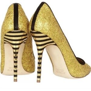 J. Crew collection Roxie black gold glitter striped heels sz 7.5